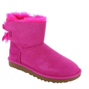 Ugg Australia Women Pink Mini Bailey Bow Short Shearling Lined Boots Shoes Sz 9